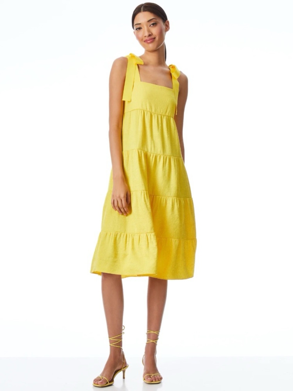 Alice and Olivia “Cynthia Tie Strap" Midi Dress Yellow
